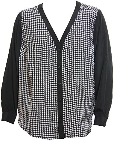 Elementz Women's Plus Size Long Sleeve Houndstooth Button Down Shirt 2x Multi