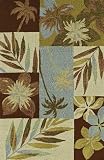 Hand Hooked Carpet Area Rug Squares Flowers Brown 5x8