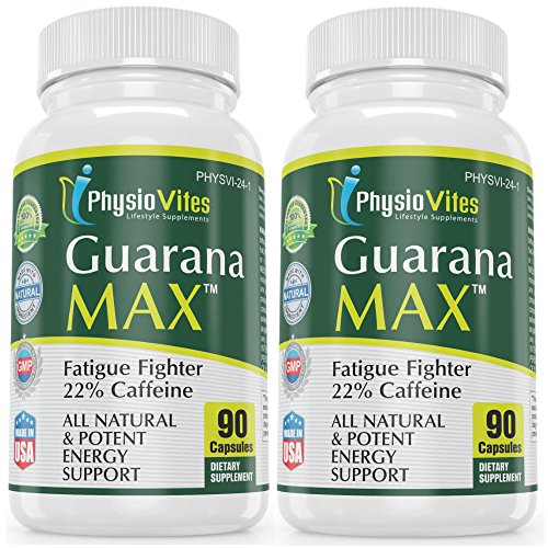Guarana Max Energy Supplement Fatigue Fighter 22% Caffeine Guarana Seed Extract 900mg 180 Capsules 2 Bottles
