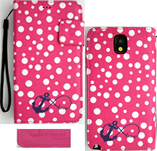 Samsung Galaxy Note 3 N9000 Premium Faux Leather Polka Anchor Infinity Love Wallet Case