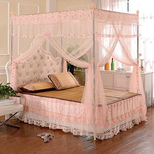 Pink stainless steel floor stand three mosquito bed nets 1.5 1.8M luxury home decoration on the bed nets , 2