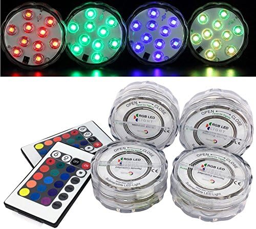 KIWISUNNY 4Pcs Underwater Submersible LED Light with Remote Controller,Multi Color Waterproof Flashing Bright light for Wedding/Party/Pond/Swimming Pool/Fish Tank Decorations
