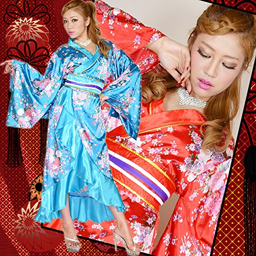 着物ドレス キャバドレス コスチューム 帯付きゴールドパイピングフリル花魁着物ロングドレス0367