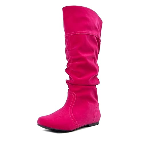 Womens Qupid Cognac Leatherette Basic Slouchy Knee High Flat Boot (Neo144)