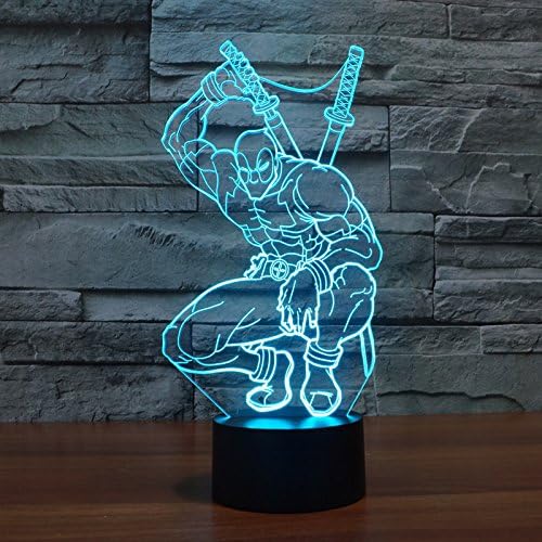 Deadpool 3D Night Light 7 Color Change LED Desk Lamp Touch Button Room Decor