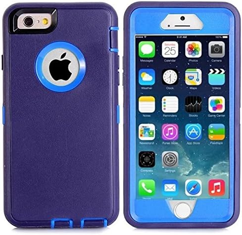 For Iphone 6 Case,Fivers(TM) Heavy Duty 3 in 1 Case Shakeproof Built-in Screen Protector with Pure Colour Hollow Out Logo Desig Phone Cases for Iphone 6 4.7 Inch (Dark Purple Blue)