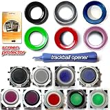 Blackberry Trackball Replacement Kit - Black, Green, Red, Silver, Blue & Rose Rims and Black, White, Blue/White, Blue/Black, Rose/White, Rose/Black, Red, Green/Black, Green/White Trackballs for Blackberry 8100 / 8130 / 8300 / 8310 / 8320 / 8800 / 8820 / 8830 / 8900 / 9000 / Curve / Pearl + Trackball Tool / Opener + FREE BONUS Digicom Screen Protector for Blackberry 9000