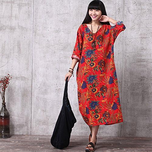 ShowLife Women's Long Sleeve Loose Maxi Dress Summer Cotton Robe