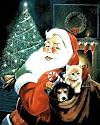 Santa Claus Dog Cat Christmas Tree Print POSTER Clause - 16" x 20"