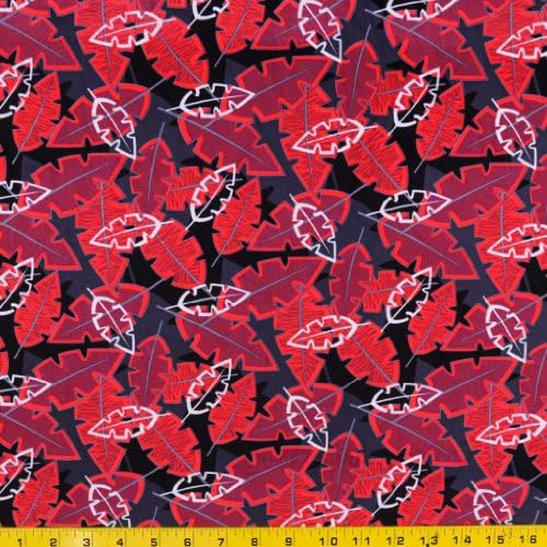 Leaf Toss Red Print - 58-60" Wide Nylon Lycra Swimwear/Activewear Fabric By The Yard