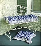 Decorative Antique White Metal Bench with Blue Cushion