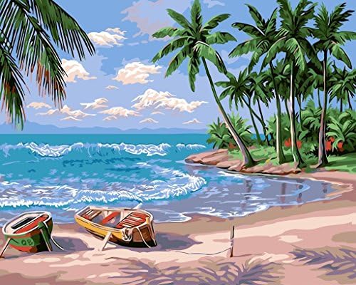 DIY Fans® New Paint by Number Kits for Adults Kids - Holiday Sea Beach 16x20 inch Linen Canvas without Wooden Frame