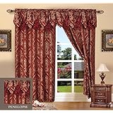 Elegant Comfort Penelopie Jacquard Look Curtain Panel Set, 54 by 84-Inch, Burgundy, Set of 2
