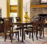 7pc Dining Table & Chairs Set with Diamond Shaped Inlay Rich Walnut Finish
