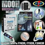 The Moon Universal Kit for FUJI Finepix F75EXR, Fujifilm X10 / F500 EXR (FinePix F505 EXR) / F550 EXR F80EXR. Includes: 2 FUJI NP-50 1100mAh Ultra High Capacity Batteries made with cells produced in JAPAN or USA, Table-Top Wire Tripod, 110/240 Mini Charger with fold out plug and a DC car adapter, SD/SDHC Card Reader, LCD Protection Film Kit and more. (NON OEM).