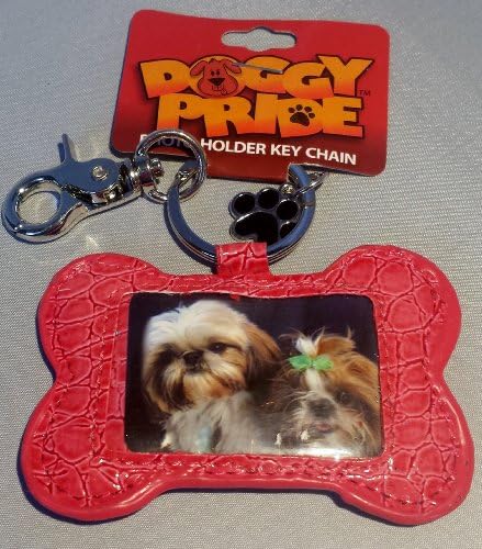 Pink Dog Bone Photo Holder Key Chain with Paw Print Charm