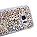 Galaxy S7 Edge Case, Galaxy S7 Edge Liquid Glitter Case,PHEZEN 3D Creative Design Shiny Quicksand Flowing Bling Glitter Sparkle Heart Clear Hard Case for Samsung Galaxy S7 Edge - Gold Diamonds