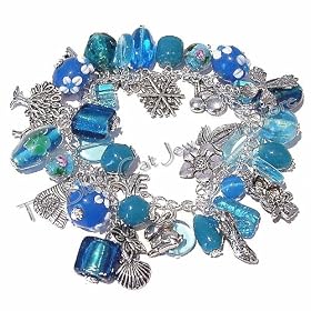 Tibetan Silver Charm Bracelet w/ Aqua Blue Beads