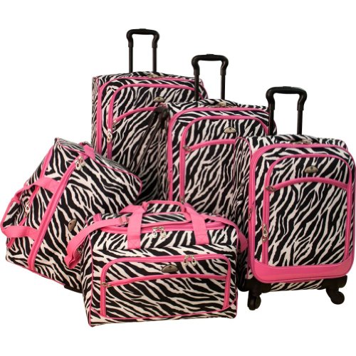 American Flyer Animal Print 5 Piece Spinner Luggage - Zebra Pink