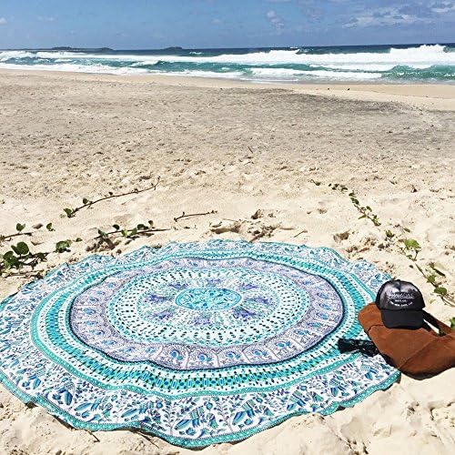 Sunshine Lovely Indian Elephant Mandala Round Beach Towel Tapestry Hippy Boho Gypsy Polyester Tablecloth Beach Throw