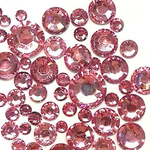 400 pcs 2mm - 6mm 14 Facets Resin Crystal Round Rhinestones Flatback Mix Size Pink Color N03