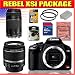 Canon EOS Rebel XSi digital slr camera with 18-55mm IS Lens, 75-300mm EF Lens, Eyecup Ef, Wide Strap EW-100DBIII, Video Cable VC-100, USB Interface Cable IFC-200U, Battery Pack LP-E5, Battery Charger LC-E5, EOS Digital Solution Disk, Instruction Manuals, Warranty Card, 3 Year Worldwide Extended Warranty, Extra LP-E5 Replacement Battery, (2) 58mm UV Haze Lens Filters, 4gb SD Memory Card, SDHC Pocket Card Reader, and a Deluxe Cleaning Kit.