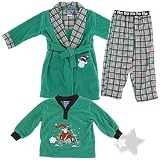 Green Motorcycle Santa Pajama and Bath Robe Set for Toddlers and Boys