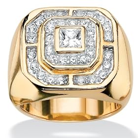 18k Gold over Sterling Silver Men's DiamonUltra&trade; Cubic Zirconia Ring Size 8