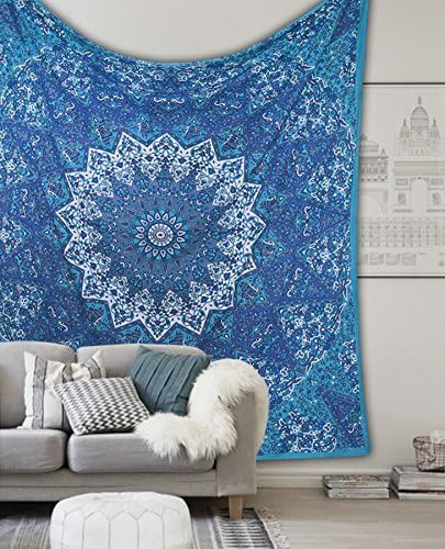 Popular Psychedelic Mandala Hippie Tapestry Indian Wall Hanging Bedspread 84x90 Inches (215x230cms)