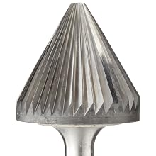 PFERD 60 Degree Cone Carbide Bur, Uncoated (Bright) Finish, Single Cut, Point End, 1/8" Shank, 1/8" Head Diameter, 3/32" Head Length (SJ-42)