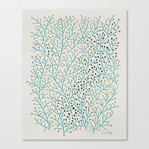 Nagoul Abstract Canvas - Berry Branches Turquoise Gold - Wall Art Paintings on Canvas for Wall Decoration Modern Painting Wall Decor 12" x 16"