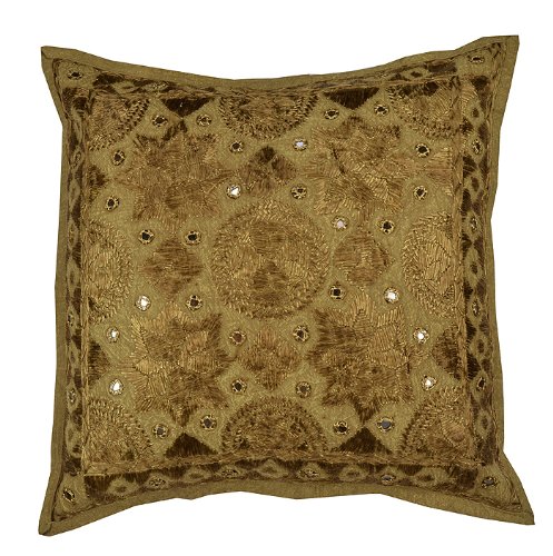 Imagen 2 de Cojín de algodón indio cubre con bordado a mano y tamaño Mirror Work 16 x 16 pulgadas Juego de 2 piezas