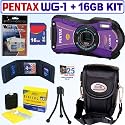 Pentax Optio WG-1 Adventure Series 14 MP Waterproof Digital Camera (Purple) + 16GB Accessory Kit