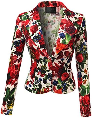 SJSP Women Aztec Print Sigle Button Open Type Casual Chic Ivoryred Blazer,XXX-Large,3XL