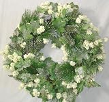 24" Battery Operated Glittered Pine & Floral Christmas Wreath - Clear Lights