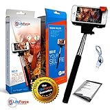 FLASH SALE - Official Bluetooth Selfie Stick by Life Force Accessories - Extendable Monopod w/ Built-in Remote Shutter & Adjustable Phone Holder works with iPhones iOS 5.0+ & Android 4.0+ Smartphones