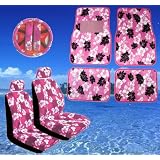 11pc Pink Hawaiian Print Car Mats Seat Steering Wheel Cover Set