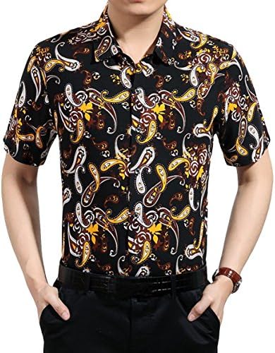 Fashiondiary Men's Summer Short Semi-Sheer Lace Jacquard 3 Print Tee Shirt Yellow XL