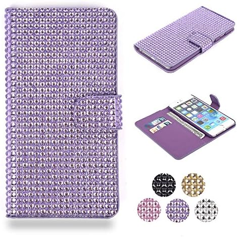 iPhone 6 Plus Case, HESPLUS Luxury Bling Glitter Rhinestone Folio PU Leather Magnet Flip Wallet Case Cover with Credit Card Slot for iPhone 6 Plus 5.5" Inch Purple