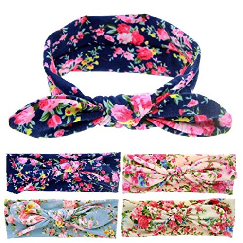 DZT1968® Baby Girl Floral Rabbit Ear Wide Turban Headband Head Wrap Knotted Hair Band