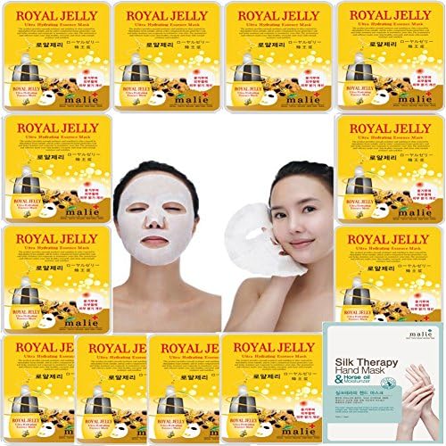 [OBS lab] 12 pcs ROYAL JELLY Ultra Hydraiting Essence Mask + 1 pcs Slik Therapy Hand Mask, ( 13 pcs Total ), Korean Facial ask Sheet, Skincare Moisturizing ...