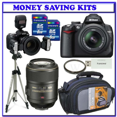 nikon 70 200 f2 8 g ed if af s vr-Nikon D5000 12.3 MP DX Digital SLR Camera with 18-55mm f/3.5-5.6G VR Lens + Nikon Telephoto AF Micro-Nikkor 105mm f/2.8G ED-IF AF-S VR (Vibration Reduction) Autofocus Lens + R1C1 Wireless Close-Up Speedlight Flash System with Commander SU-800 (Macro Kit A) + Willoughby's Dental/Medical Accessory Bundle Images