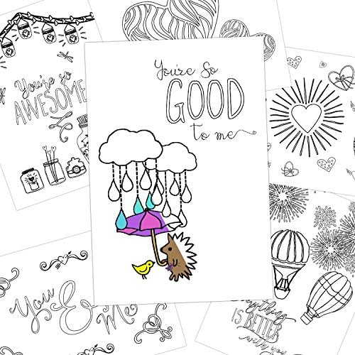 Color Me Cards Love Notes to Color - 6 Different Designs - Set of 12 Greeting Cards with Envelopes