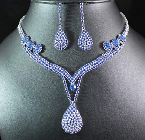 TQ Fashion ROYAL BLUE AUSTRIAN RHINESTONE CRYSTAL NECKLACE EARRINGS SET BRIDAL PROM N1388B
