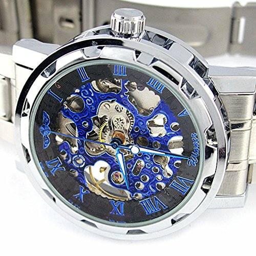 YouYouPifa Men s Alloy Strap Wind Round Mechanical Watches (Silver Strap / Black Dial) YouYouPifa Men s Alloy Strap Wind Round Mechanical Watches (Silver Strap / Black Dial)