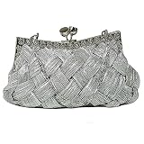 Silver Woven Braid Clutch W/Rhinestone Trim