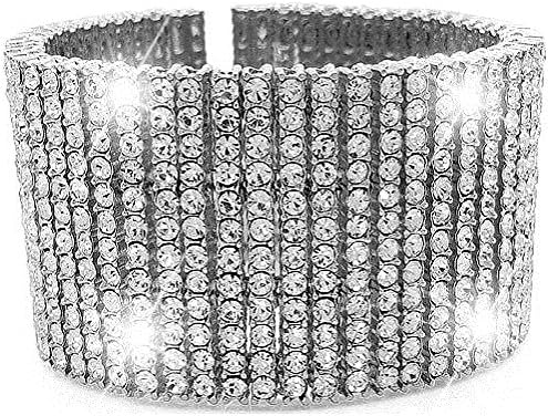 Men's 2 - 12 Row Bracelets Simulated Diamond Clear CZ in Gold, Silver, Red, Black 8" CZ Iced Out Hip-Hop (12 Row Silver)