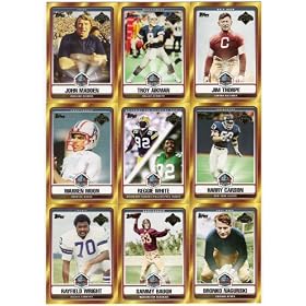 2006 Topps Football Hall of Fame Tribute Complete Mint 9 Card Insert Set. Includes the 6 Members of the "Class of 2006", Troy Aikman, Harry Carson, Reggie White, John Madden, Rayfield Wright, and Warren Moon Plus 1963 Inductees Jim Thorpe, Sammy Baugh and Bronko Nagurski.