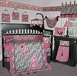 IMAGE OF Custom Baby Girl Boutique -Pink Zebra 15 PCS Crib Bedding