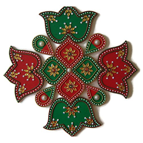Rangoli Indian Decor for Wall Decoration, Floor Decoration & Table Decoration - 9 Piece Handmade Wooden Art